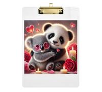 Acrylic Clipboard Cute Panda Koala Love Vibes Writing Clipboards Cute Decorative Letter Size Clipboard, Low Profile Gold Clip Retractable Hanging Tab