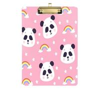 Acrylic Clipboard Cute Panda Rainbow Pink Writing Board for Classrooms, Restaurants, School Wordpad Clipboards Standard Size Low Profile Gold Clip Retractable Hanging Tab