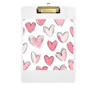 Acrylic Clipboard Cute Pink Hearts White Decorative Clipboards for Classrooms, Restaurants, School A4 Standard Size Clipboard Hardboard Low Profile Gold Clip Retractable Hanging Tab 12.5 x 9 Inches
