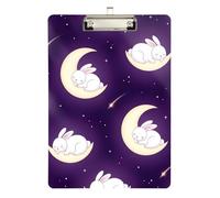 Acrylic Clipboard Cute Rabbit Moon Purple Fashion Clipboard Teacher Clip Board for Classrooms, Restaurants, School, 12.5 x 9 Inches Silver Clip