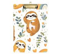 Acrylic Clipboard Cute Sloth White Writing Board A4 Standard Size Clip Board for Classrooms, Restaurants, School, Low Profile Gold Clip Retractable Hanging Tab