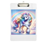 Acrylic Clipboard Cute Unicorn and Rainbow Writing Clipboards Wordpad Clipboards Standard Size for Classrooms, Restaurants, School, Low Profile Gold Clip Retractable Hanging Tab 12.5 x 9 Inches