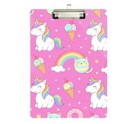 Acrylic Clipboard Cute Unicorn Rainbow Pink Decorative Clipboard Cute Decorative Letter Size Clipboards for Teachers, Students, Nurses, A4 Letter Size 12.5 x 9 Inches Silver Clip