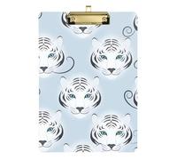 Acrylic Clipboard Cute White Tiger Face Writing Clipboard A4 Standard Size Clipboards Hardboard for Nurses, Lawyers, Doctor Offices, Low Profile Gold Clip Retractable Hanging Tab