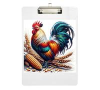 Acrylic Clipboard Farm Rooster White Portable Clipboards Wordpad Clipboards Standard Size for Nurses, Lawyers, Doctor Offices, Low Profile Gold Clip Retractable Hanging Tab 12.5 x 9 Inches