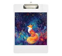 Acrylic Clipboard Fox Starry Night Decorative Clipboard Cute Decorative Letter Size Clipboard for Teacher Student Lawyer Nurse, Low Profile Silver Clip Retractable Hanging Tab 12.5 x 9 Inches
