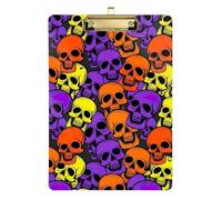 Acrylic Clipboard Funny Skull Orange Purple Yellow Decorative Clipboard Letter Size Clipboards for Teachers, Students, Nurses, A4 Letter Size 12.5 x 9 Inches Gold Clip