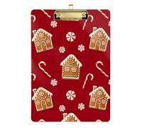 Acrylic Clipboard Gingerbread Houses Red Portable Clipboard Hardboard Clipboards Standard Size for Women Men Office Supplies, A4 Letter Size 12.5 x 9 Inches Gold Clip, Gold12x9in
