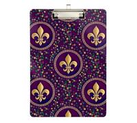 Acrylic Clipboard Gold Fleur De Lis Purple Fashion Clipboard for Nurses Teachers Coaches Cute Decorative Letter Size Clipboards Low Profile Silver Clip Retractable Hanging Tab