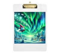 Acrylic Clipboard Green Aurora Cute Gnome Decorative Clipboards for Teacher Student Lawyer Nurse A4 Standard Size Clip Boards Low Profile Gold Clip Retractable Hanging Tab 12.5 x 9 Inches