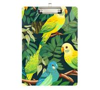 Acrylic Clipboard Green Yellow Parrots Leaves Decorative Clipboards A4 Standard Size Clipboards Hardboard for Classrooms, Restaurants, School, 12.5 x 9 Inches Silver Clip, Silver12x9in