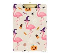 Acrylic Clipboard Halloween Flamingo Pumpkin Beige Cute Clip Board for Nurses Teachers Coaches Letter Size Clipboards, A4 Letter Size 12.5 x 9 Inches Gold Clip
