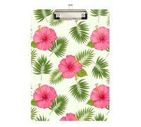 Acrylic Clipboard Hibiscus Flowers Cream Portable Clipboards Hanging Clipboards A4 Standard Size for Teacher Student Lawyer Nurse, Low Profile Gold Clip Retractable Hanging Tab