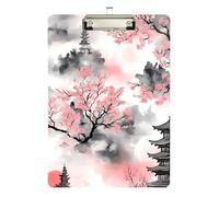 Acrylic Clipboard Japanese Cherry Blossom Writing Clipboard Standard A4 Letter Size Clipboards for Women Men Teachers Nurses, 12.5 x 9 Inches Silver Clip