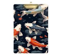 Acrylic Clipboard Many Koi Fishes Portable Clipboard Hardboard Clipboards Standard Size for Teachers, Students, Nurses, A4 Letter Size 12.5 x 9 Inches Gold Clip