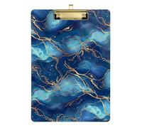 Acrylic Clipboard Marble Blues Gold Writing Clipboard A4 Standard Size Clipboards Hardboard for Nurses Teachers Coaches, Low Profile Gold Clip Retractable Hanging Tab