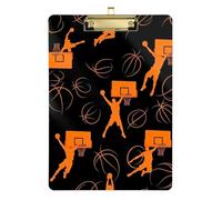 Acrylic Clipboard Orange Basketball Players Writing Boards A4 Standard Size Clipboards Hardboard for Teachers, Students, Nurses, 12.5 x 9 Inches Gold Clip, Gold12x9in