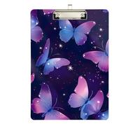 Acrylic Clipboard Purple Butterfly Neon Cute Clipboards Standard A4 Letter Size Clipboards for Classrooms, Restaurants, School, 12.5 x 9 Inches Silver Clip, Silver12x9in