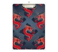 Acrylic Clipboard Red Dragons Clouds Dark Writing Clipboard Cute Decorative Letter Size Clipboards for Women Men Teachers Nurses, Low Profile Silver Clip Retractable Hanging Tab