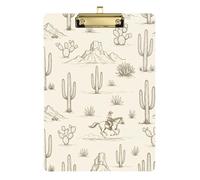 Acrylic Clipboard Retro Desert Cactus Cowboy Cream Cute Clipboard Hanging Clipboards A4 Standard Size for Women Men Office Supplies, A4 Letter Size 12.5 x 9 Inches Gold Clip