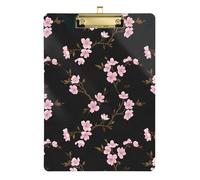 Acrylic Clipboard Retro Pink Cherry Blossoms Black Portable Clipboard Standard A4 Letter Size Clipboards for Nurses, Lawyers, Doctor Offices, A4 Letter Size 12.5 x 9 Inches Gold Clip