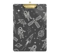 Acrylic Clipboard Rockets Planets White Cute Clip Board Standard A4 Letter Size Clipboards for Nurses Teachers Coaches, 12.5 x 9 Inches Gold Clip