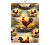 Acrylic Clipboard Rooster Farm Vintage Writing Clipboard Hardboard Clipboards Standard Size for Women Men Teachers Nurses, Low Profile Gold Clip Retractable Hanging Tab