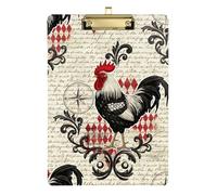 Acrylic Clipboard Rustic Rooster Vintage Cute Clip Board Kids Clipboard for Teachers, Students, Nurses, 12.5 x 9 Inches Gold Clip