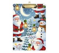 Acrylic Clipboard Santa Snowman Winter Snow Writing Board Hanging Clipboards A4 Standard Size for Teachers, Students, Nurses, 12.5 x 9 Inches Gold Clip