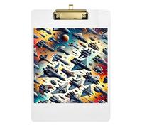 Acrylic Clipboard Spaceships Cute Clip Boards A4 Standard Size Clip Boards for Nurses, Lawyers, Doctor Offices, Low Profile Gold Clip Retractable Hanging Tab 12.5 x 9 Inches