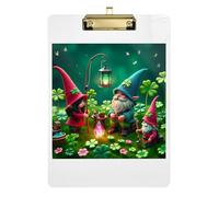 Acrylic Clipboard St. Patrick's Day Clover Gnome Green Cute Clipboards for Students, Women, Man Standard A4 Letter Size Clipboard Low Profile Gold Clip Retractable Hanging Tab 12.5 x 9 Inches