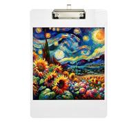 Acrylic Clipboard Starry Night Sunflower Portable Clipboards A4 Standard Size Clip Board for Nurses, Lawyers, Doctor Offices, Low Profile Gold Clip Retractable Hanging Tab 12.5 x 9 Inches