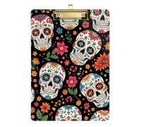 Acrylic Clipboard Sugar Skulls Floral Black Cute Clipboard for Women Men Teachers Nurses Wordpad Clipboards Standard Size Low Profile Gold Clip Retractable Hanging Tab
