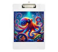 Acrylic Clipboard Twilight Octopus Glow Blue Cute Clip Boards Hardboard Clipboard Standard Size for Students, Women, Man, Low Profile Gold Clip Retractable Hanging Tab 12.5 x 9 Inches