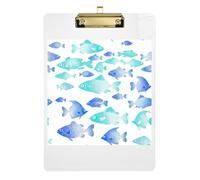 Acrylic Clipboard Variety Fish Polka Dots Blue Writing Clipboards Hardboard Clipboard Standard Size for Women Men Office Supplies, Low Profile Gold Clip Retractable Hanging Tab 12.5 x 9 Inches
