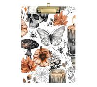 Acrylic Clipboard Vintage Halloween Skull White Writing Board Standard A4 Letter Size Clipboards for Students, Women, Man, Low Profile Gold Clip Retractable Hanging Tab