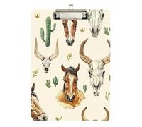 Acrylic Clipboard Vintage Horse Cactus Beige Portable Clipboard Hanging Clipboards A4 Standard Size for Women Men Teachers Nurses, Low Profile Silver Clip Retractable Hanging Tab