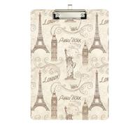 Acrylic Clipboard Vintage London Paris Beige Decorative Clipboard Hanging Clipboards A4 Standard Size for Students, Women, Man, 12.5 x 9 Inches Silver Clip