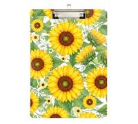 Acrylic Clipboard Vintage Sunflowers Yellow Writing Board Cute Decorative Letter Size Clipboards for Teachers, Students, Nurses, Low Profile Silver Clip Retractable Hanging Tab