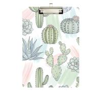 Acrylic Clipboard Watercolor Cacti Succulents Green Writing Board Travel Clipboards for Nurses Teachers Coaches, A4 Letter Size 12.5 x 9 Inches Silver Clip