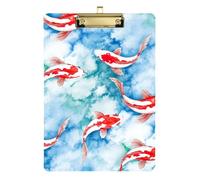 Acrylic Clipboard Watercolor Red Koi Fish Animal Fashion Clipboard Wordpad Clipboards Standard Size for Women Men Teachers Nurses, A4 Letter Size 12.5 x 9 Inches Gold Clip