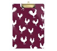 Acrylic Clipboard White Rooster Burgundy Writing Clipboards A4 Standard Size Clip Boards for Nurses, Lawyers, Doctor Offices, Low Profile Gold Clip Retractable Hanging Tab