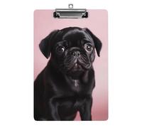 Acrylic Clipboard,with Cute Black Pug Printed A4 Size Clipboards,Cute Hanging Clipboard,Lightweight Clip Board,Office Board Clip with Low Profile Clip