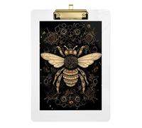 Acrylic Clipboard Yellow Bee on Black Decorative Clipboards A4 Standard Size Clip Boards for Women Men Office Supplies, Low Profile Gold Clip Retractable Hanging Tab 12.5 x 9 Inches