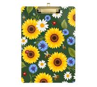 Acrylic Clipboard Yellow Sunflowers Portable Clipboards for Classrooms, Restaurants, School A4 Standard Size Clip Boards Low Profile Gold Clip Retractable Hanging Tab