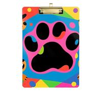 Acrylic Clipboards A4 Size 12.5" x 9" Clip Board Folder with Low Profile Clip for Social Worker Elementary Colorful Dog and Paw