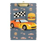 Acrylic Clipboards A4 Size 12.5" x 9" Inspectors Clipboard with Low Profile Clip for Pediatric Nurse Coaching Trade Quest Race Car and Burger Pattern