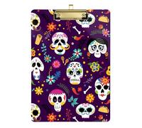 Acrylic Clipboards A4 Size 12.5" x 9" Metal Clipboard Folder with Low Profile Clip for Police Medical Contractor Mexican Day of The Dead