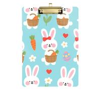 Acrylic Clipboards A4 Size 12.5" x 9" Metal Clipboard Folder with Low Profile Clip for Police Office Document Organizer Easter Bunny Hearts
