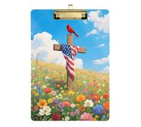 Acrylic Clipboards A4 Size 12.5" x 9" Metal Clipboards with Low Profile Clip for Hospital Office Supplies Flag and Cross in Field